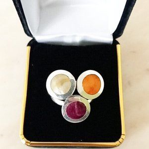 Ring Silver 950 size 8.5 Ring with natural stones 3 colors new.